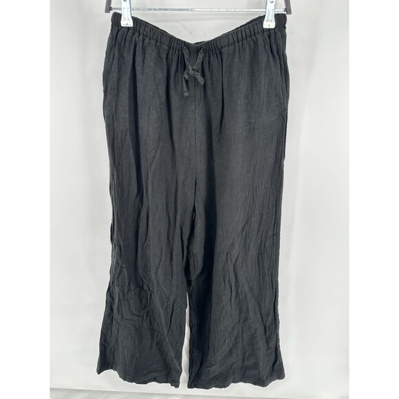 We Wore What Tie Waist Linen Pant Size L Washed Black - Picture 1 of 5